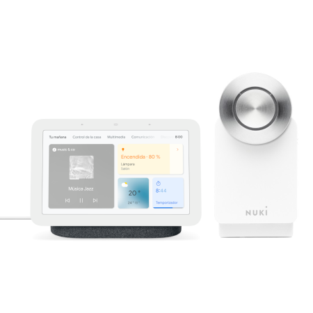 Pack Google Nest Hub Carbón  + Nuki Smart Lock 4 Pro blanco