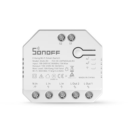 Sonoff interruptor inteligente de medición de energía, dos vías con Relé Dual, 15A, blanco