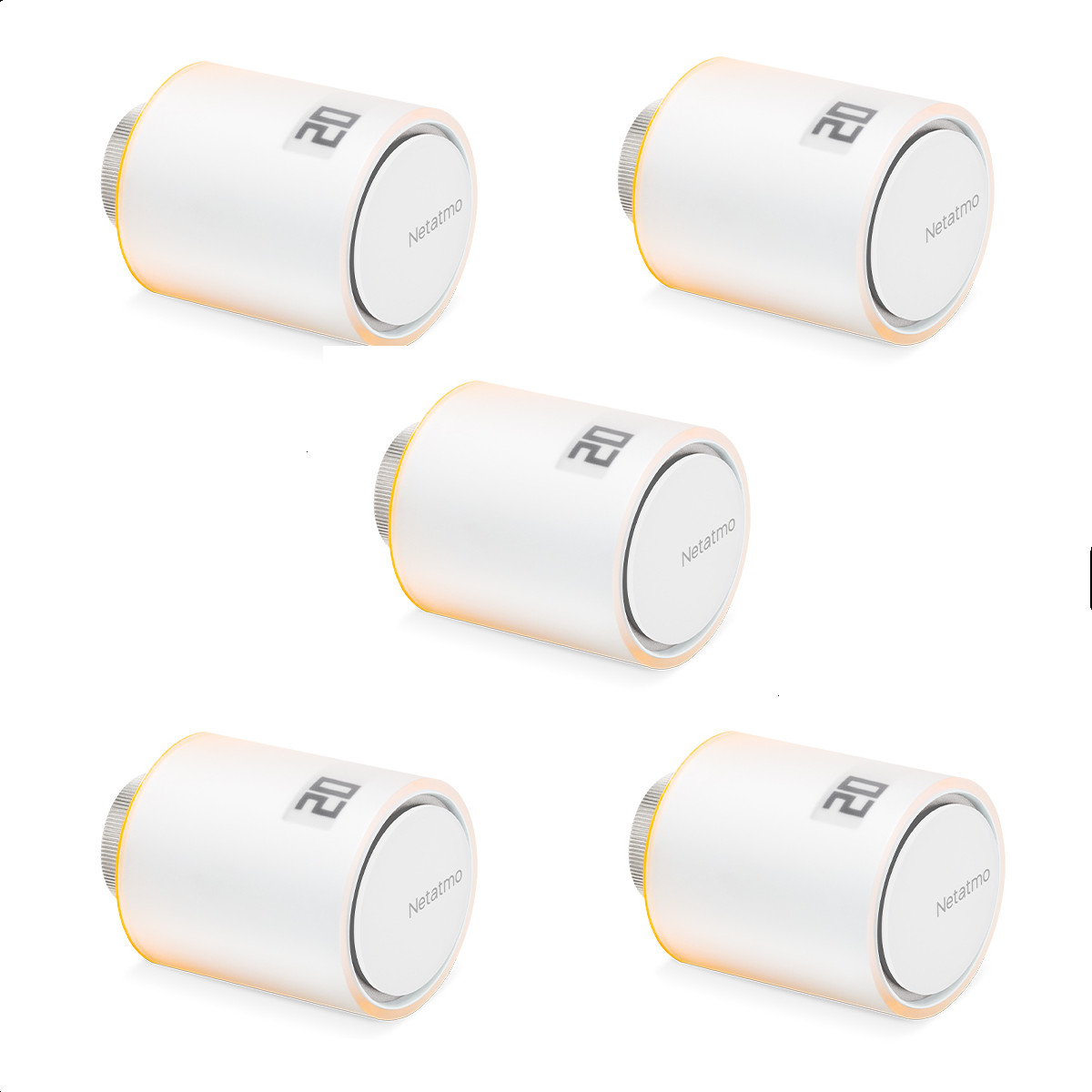 Pack de cinco válvulas inteligentes Netatmo para radiador en su presentación