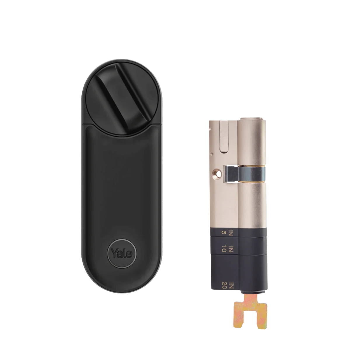 Pack Yale con cerradura inteligente Linus L2 en negro y cilindro ajustable en plata