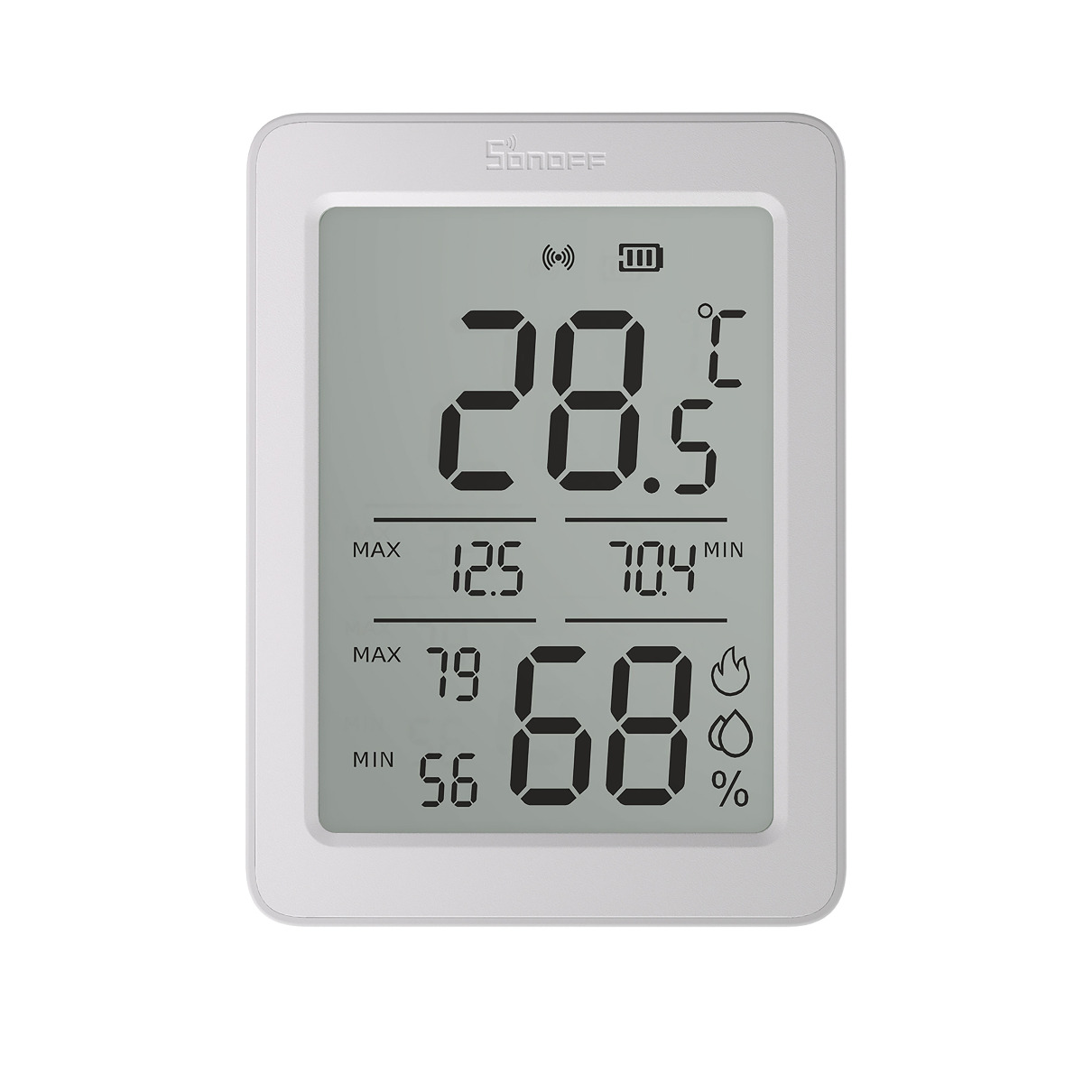 Vista del sensor Sonoff AirGuard TH Zigbee en formato compacto
