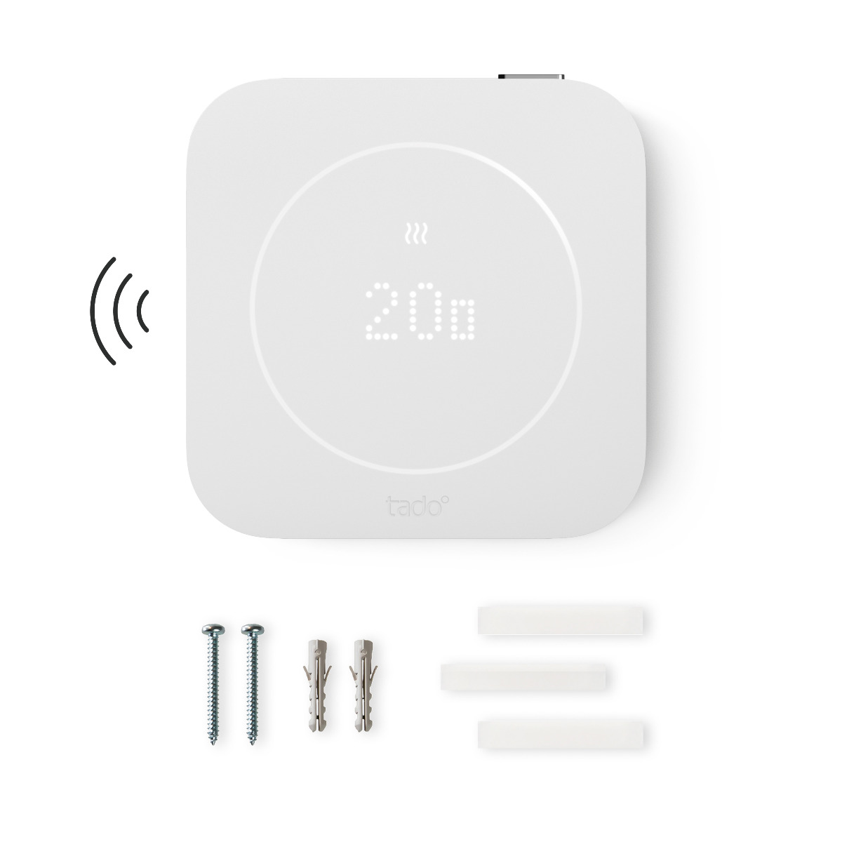 Detalle del Sensor de Temperatura Inalámbrico X de Tado° con pantalla de matriz LED y anillo luminoso